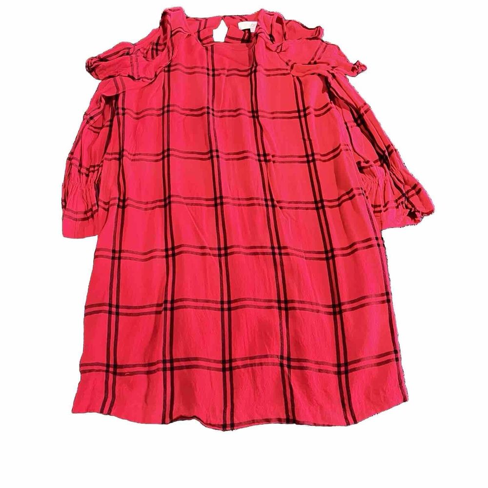 Loft Plaid Flannel Cold Shoulder Mini Dress Red/Black Women's Size Small Bell